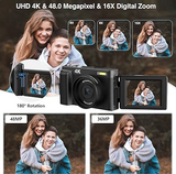 Appareil photo numérique 4K avec écran rabattable - Autofocus, Flash...