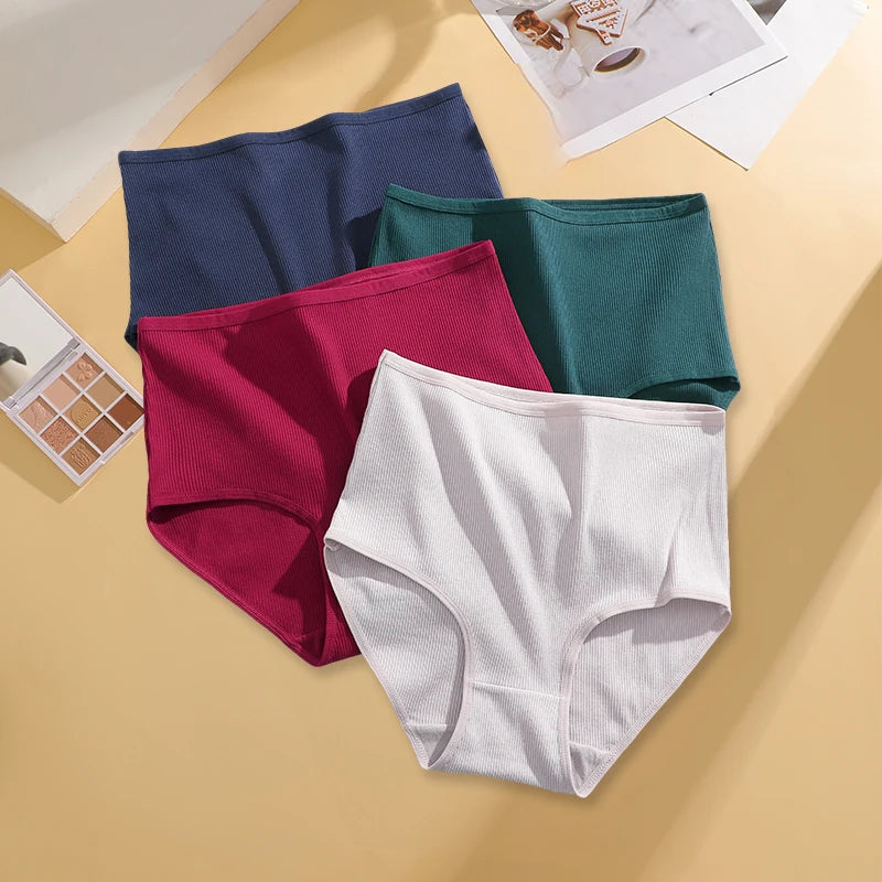 Lot 4 Culottes Taille Haute Femme Coton Sans Coutures — Couleur Unie, Confortables