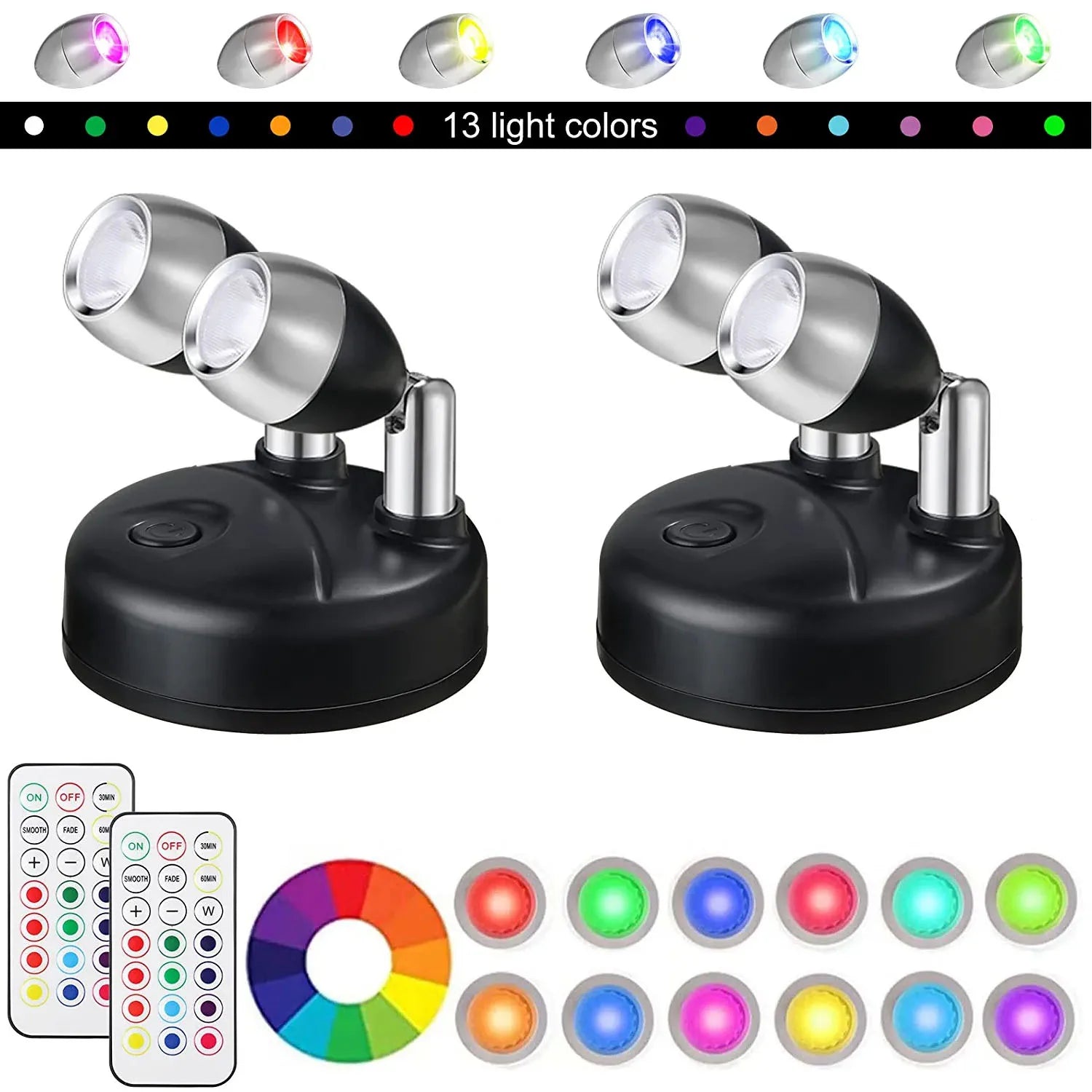 2-Pack Wireless LED Spotlights with Remote Control