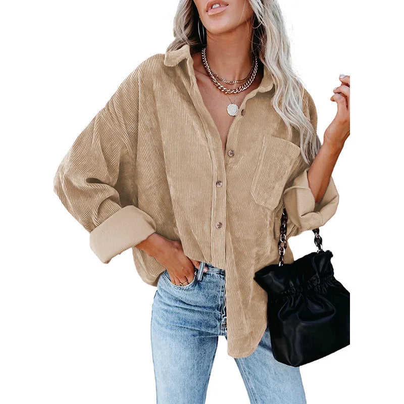 Chemise oversize en velour cotelé - Femme