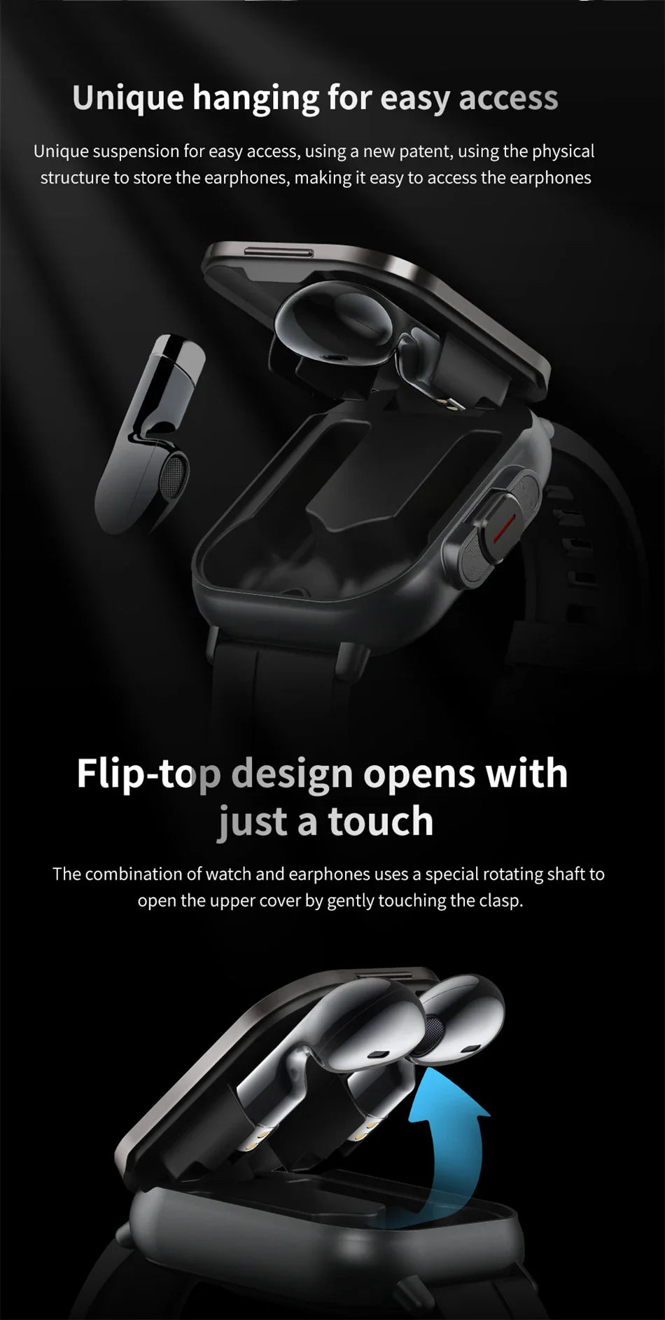 Montre intelligente connectée 2 en 1 avec écouteurs
