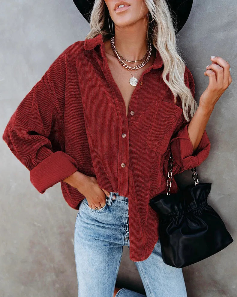 Chemise oversize en velour cotelé - Femme