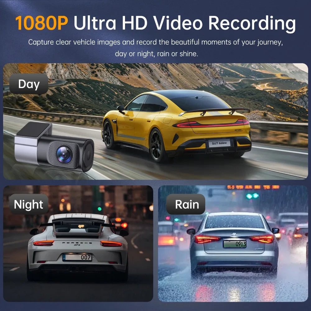 Mini Dashcam Rotative 360° pour Voiture 1080P Ultra HD WiFi - Vision Nocturne & Enregistreur DVR