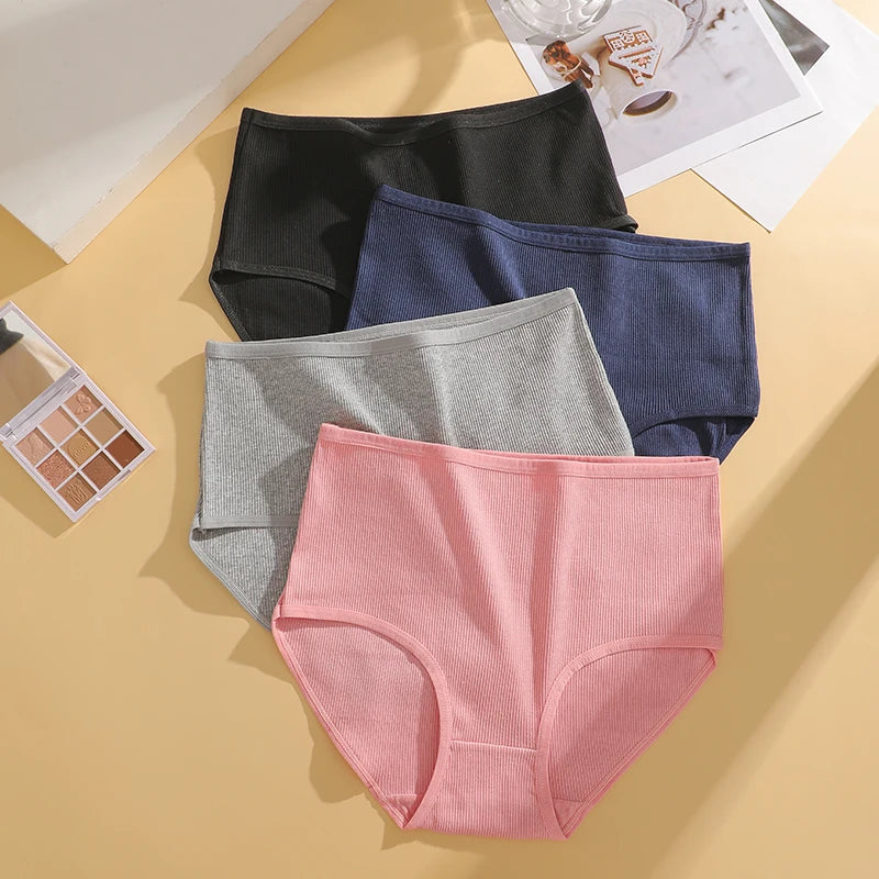 Lot 4 Culottes Taille Haute Femme Coton Sans Coutures — Couleur Unie, Confortables