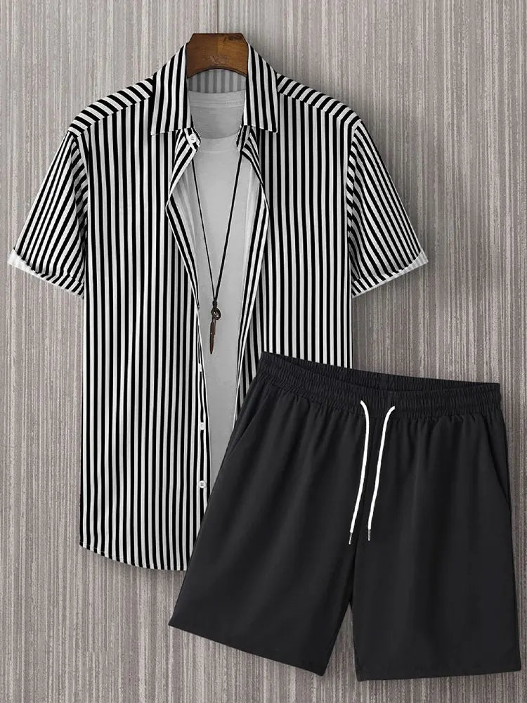 Ensemble Chemise & Short à Rayures - Homme