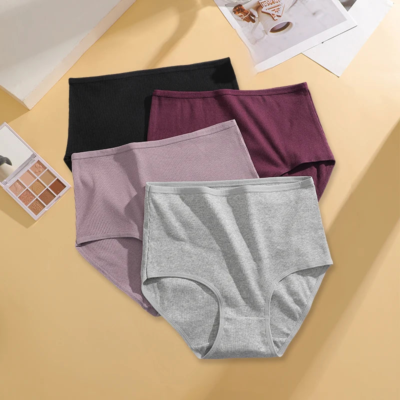 Lot 4 Culottes Taille Haute Femme Coton Sans Coutures — Couleur Unie, Confortables