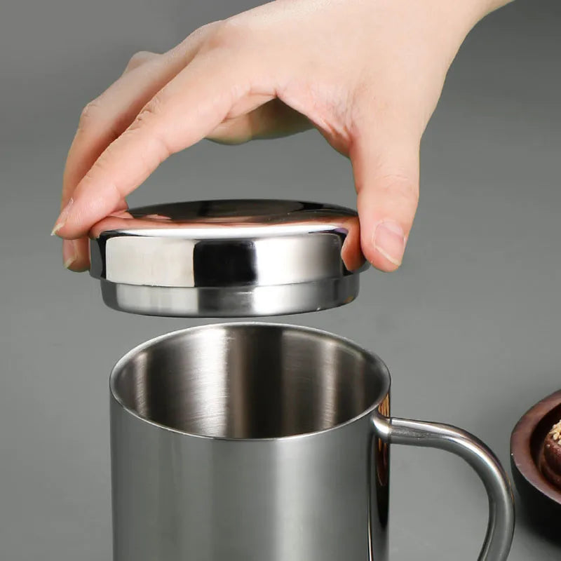 Tasse Isotherme Double Paroi en Acier Inoxydable – Mug Anti-Brûlure avec Couvercle et Poignée pour Café, Thé, Bureau et Voyage