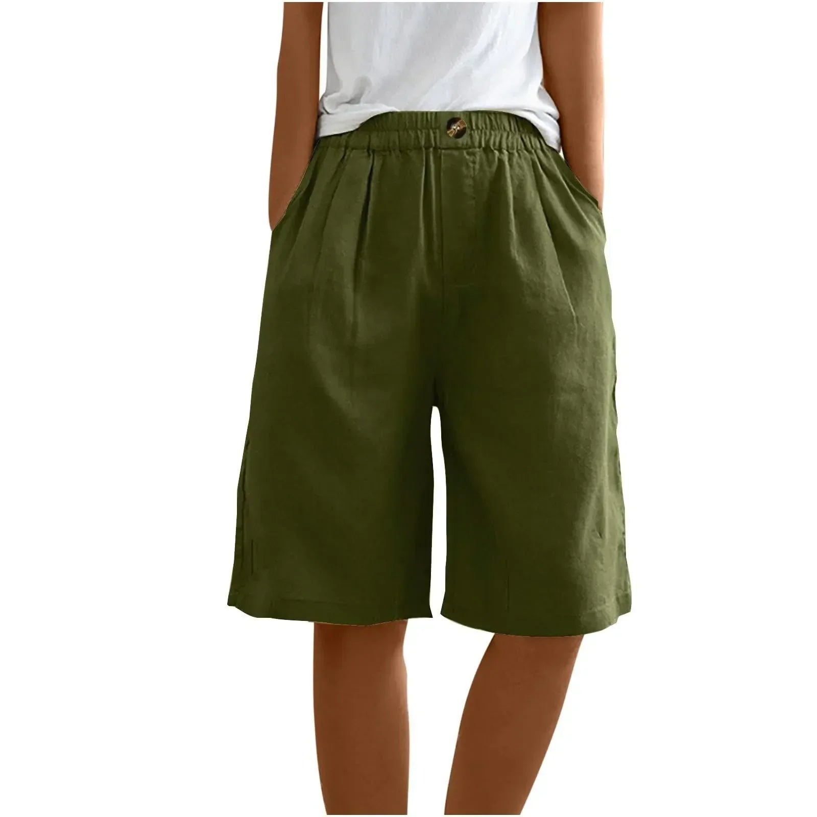Short Long Femme Coton & Lin Taille Élastique