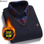 Pull Col V avec Chemise à motif - Homme