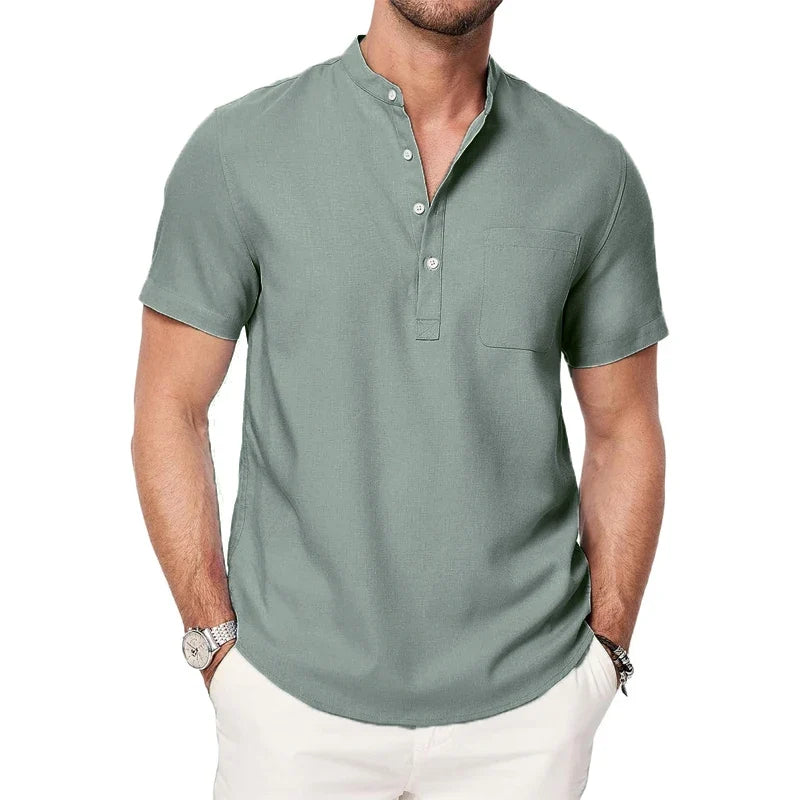 T-shirt Style Chemise à Col Mao avec Poche