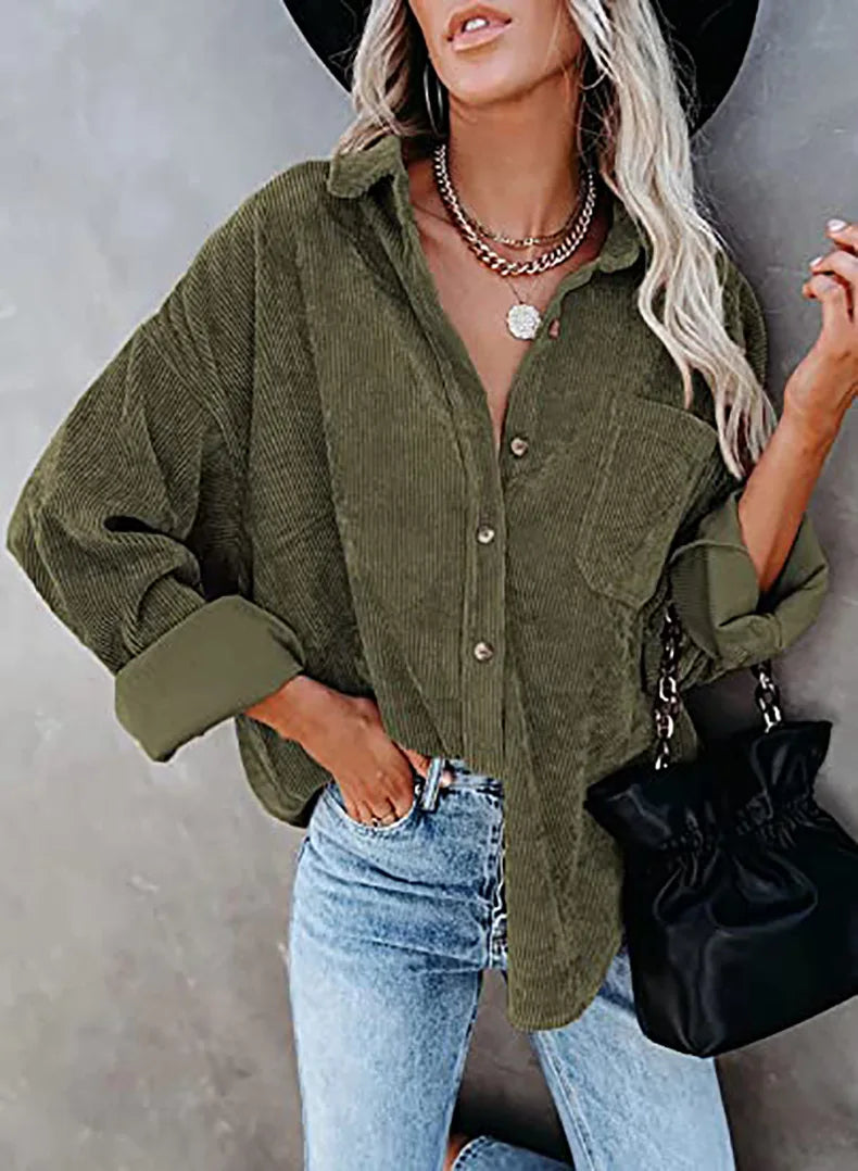 Chemise oversize en velour cotelé - Femme