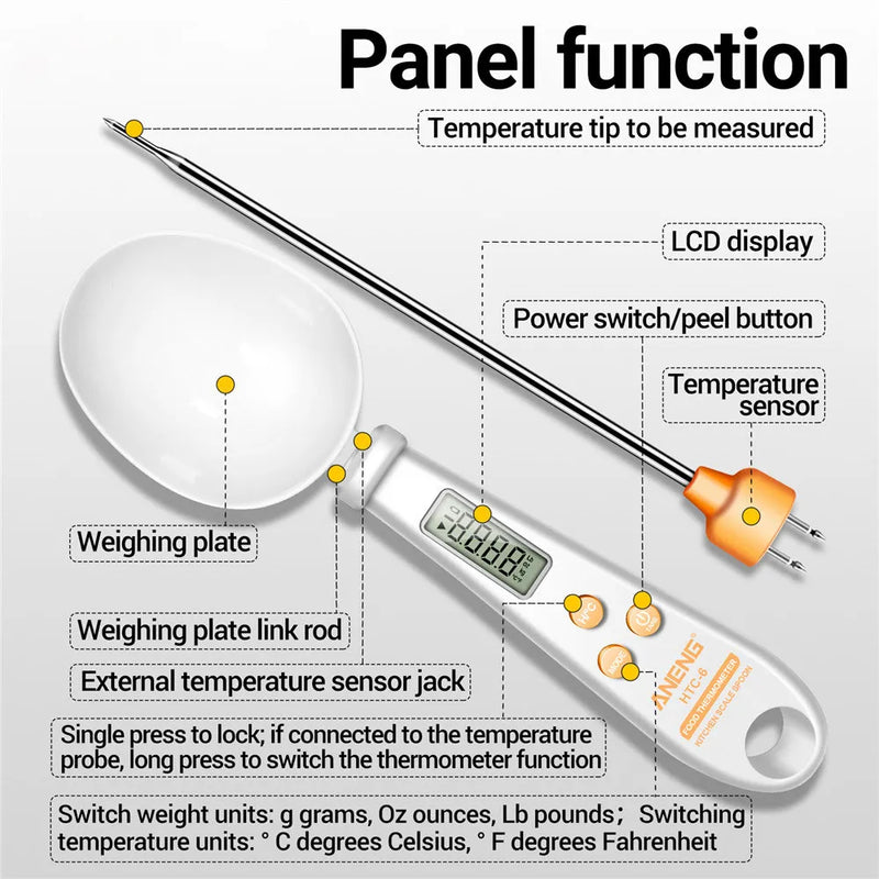 Cuillère de mesure numérique 2 en 1 - Balance et Sonde thermomètre intégrés