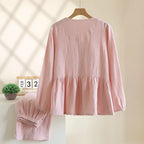 Pyjama Femme en Crêpe de Coton 100% – Ensemble 2 Pièces Col V & Manches Longues