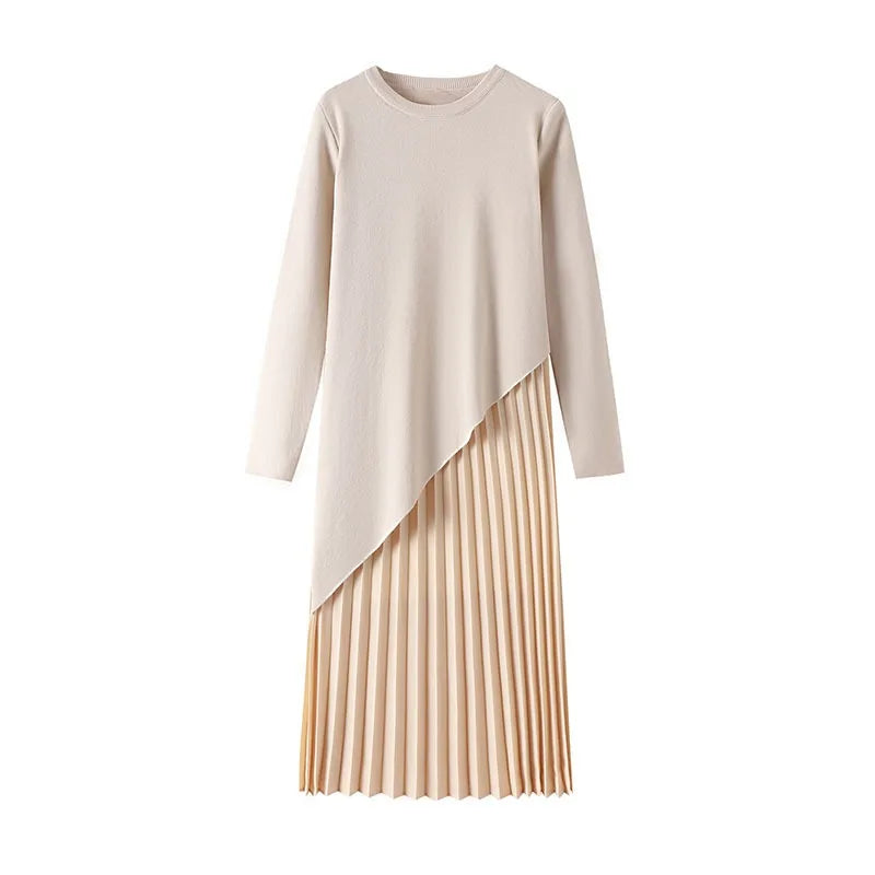 Robe 2 en 1 Pull à Maille et Jupe Plissée