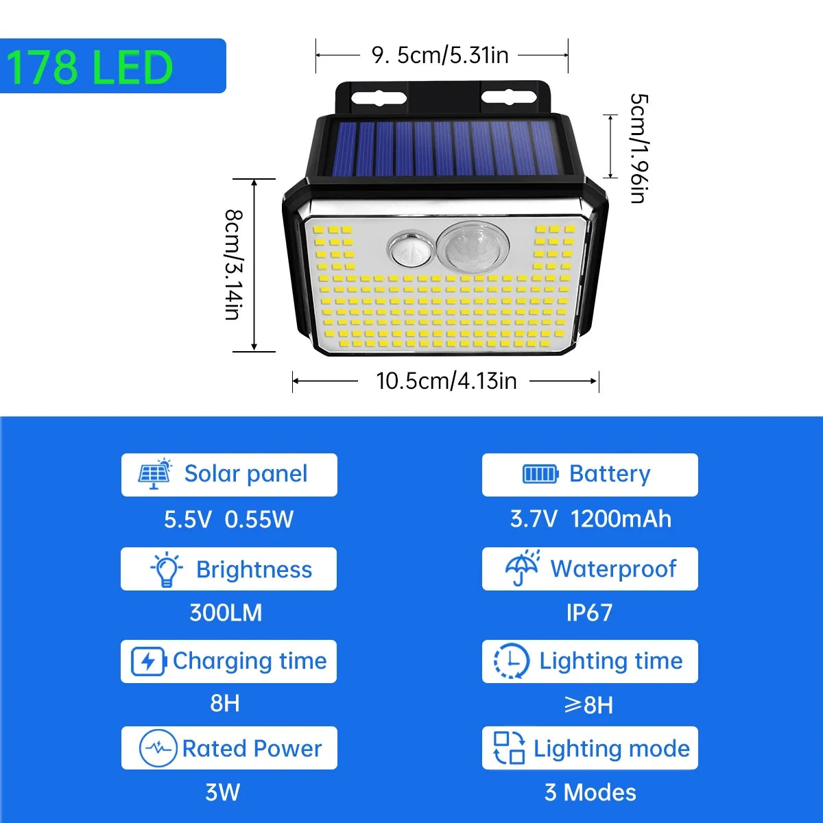 Applique murale solaire 178 LED Puissantes - Waterproof et détecteur de mouvement intégré