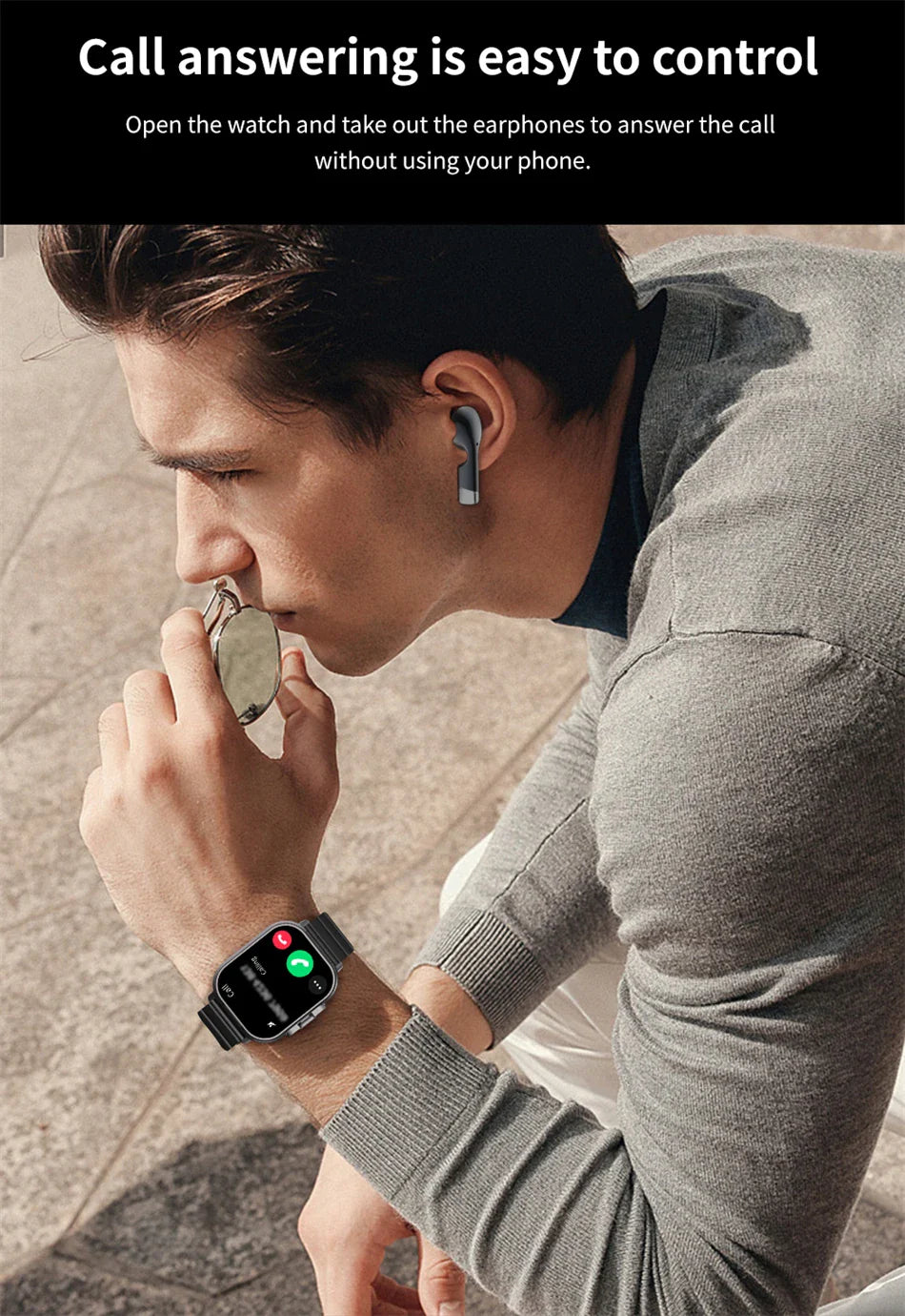 Montre intelligente connectée 2 en 1 avec écouteurs