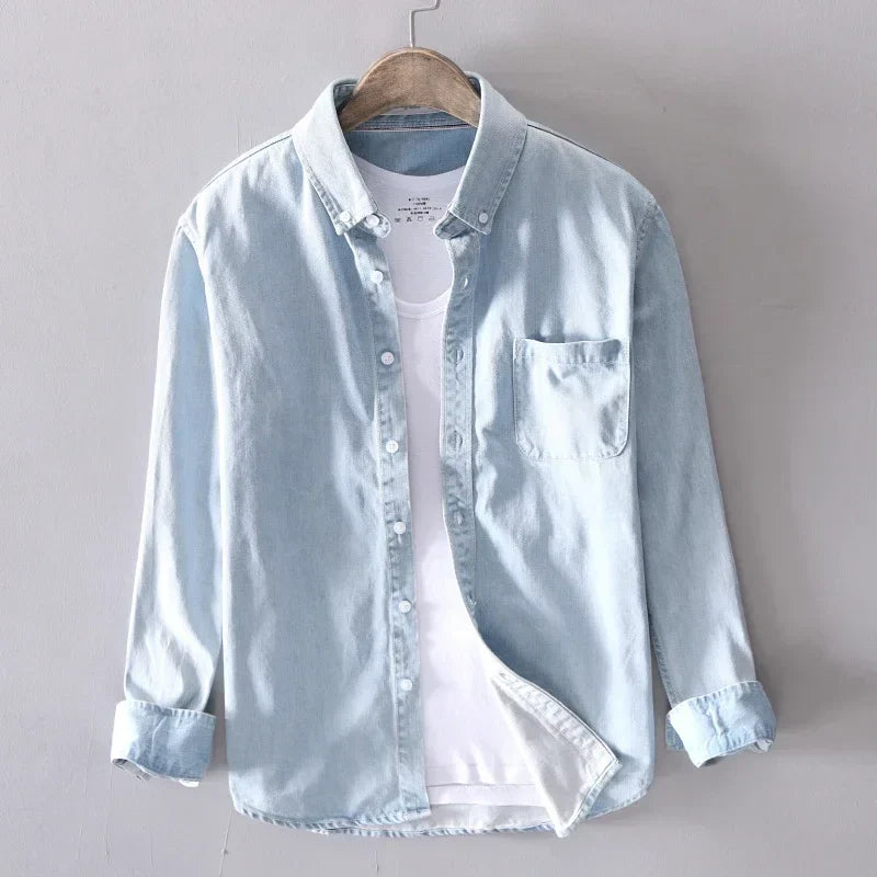 Chemise en Jean 100% Coton à Manches Longues pour Hommes