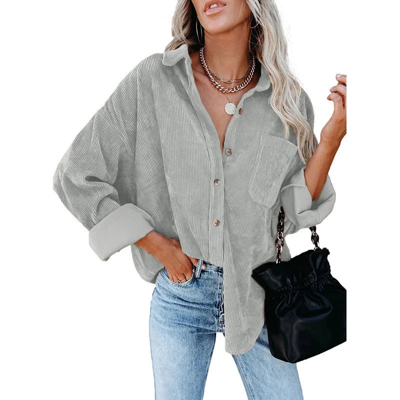 Chemise oversize en velour cotelé - Femme