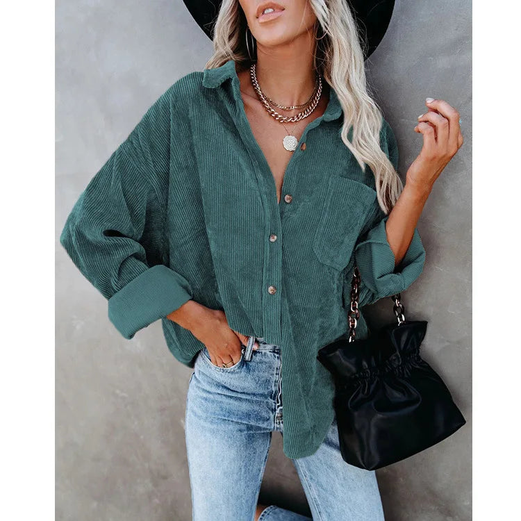 Chemise oversize en velour cotelé - Femme