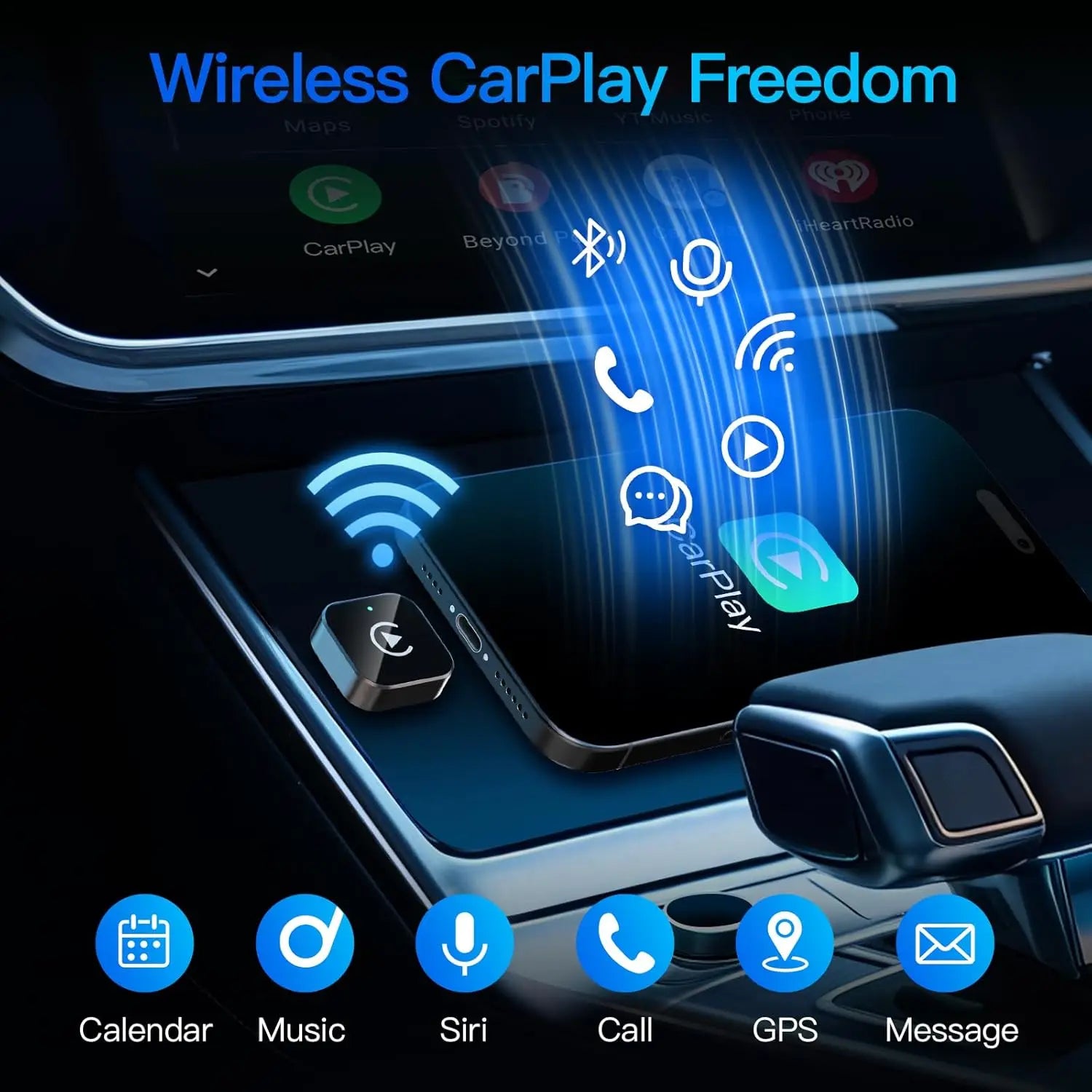 Adaptateur CarPlay Sans Fil et Android Auto – Plug & Play, Connexion Rapide et Stable pour iPhone et Android