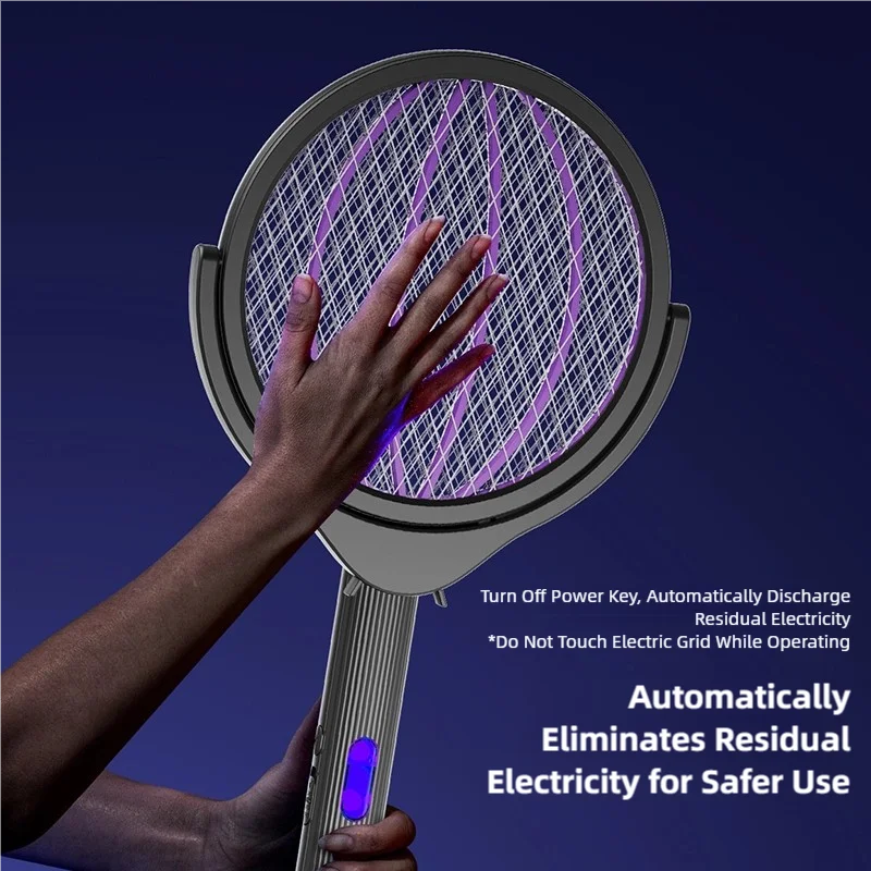 Raquette électrique anti-moustiques télescopique — tête rotative