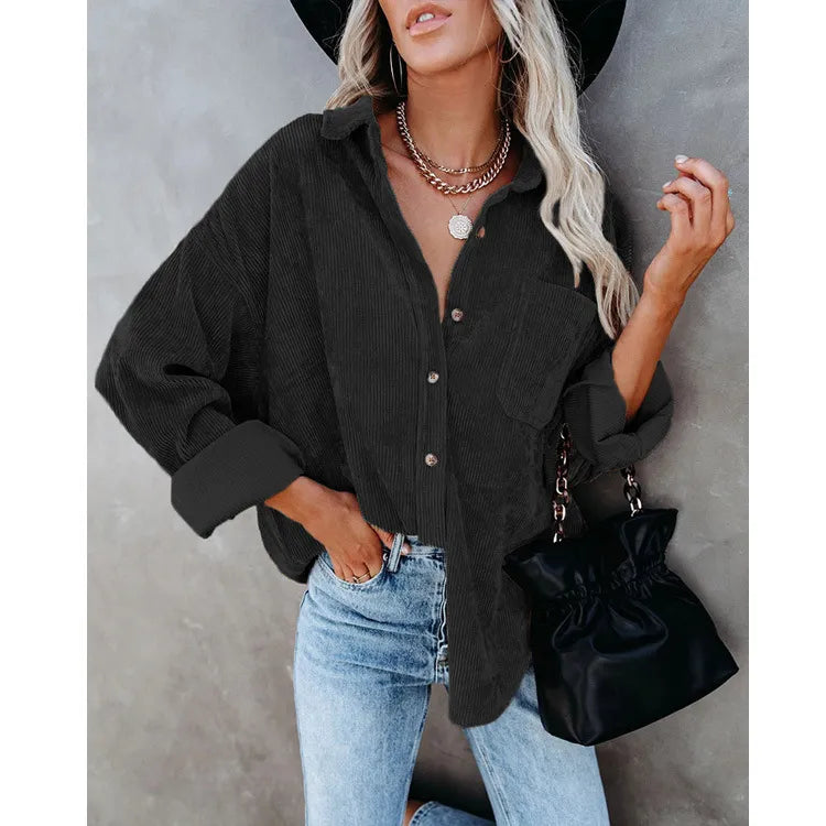 Chemise oversize en velour cotelé - Femme