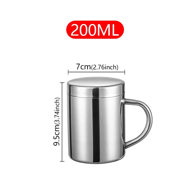 Tasse Isotherme Double Paroi en Acier Inoxydable – Mug Anti-Brûlure avec Couvercle et Poignée pour Café, Thé, Bureau et Voyage