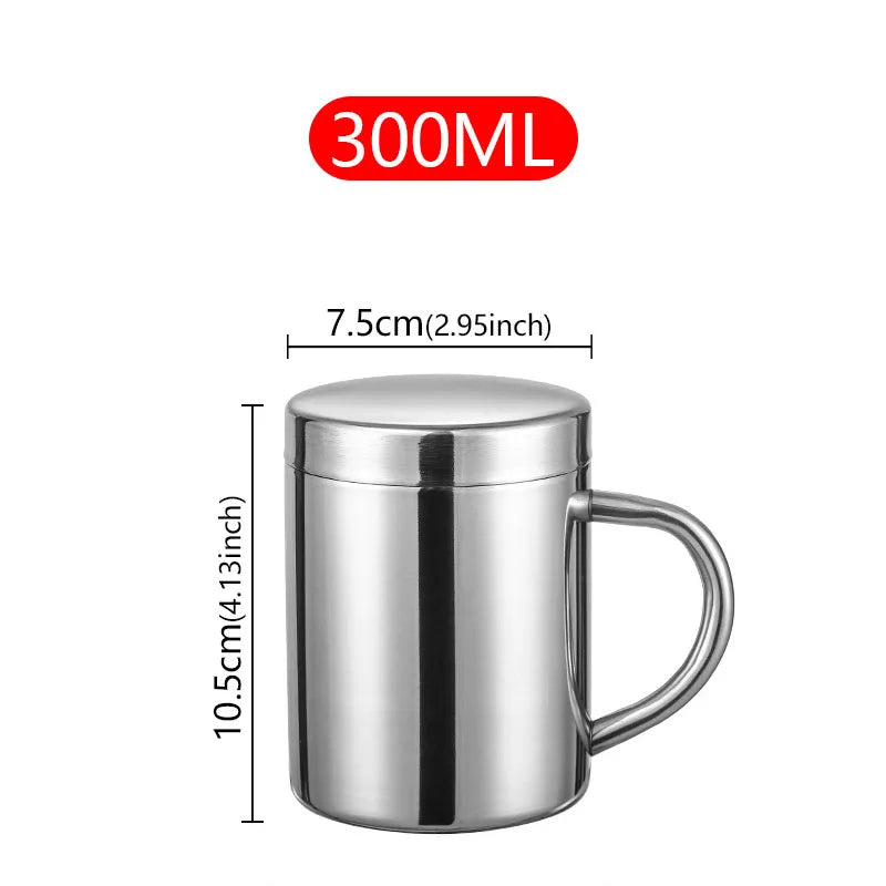 Tasse Isotherme Double Paroi en Acier Inoxydable – Mug Anti-Brûlure avec Couvercle et Poignée pour Café, Thé, Bureau et Voyage