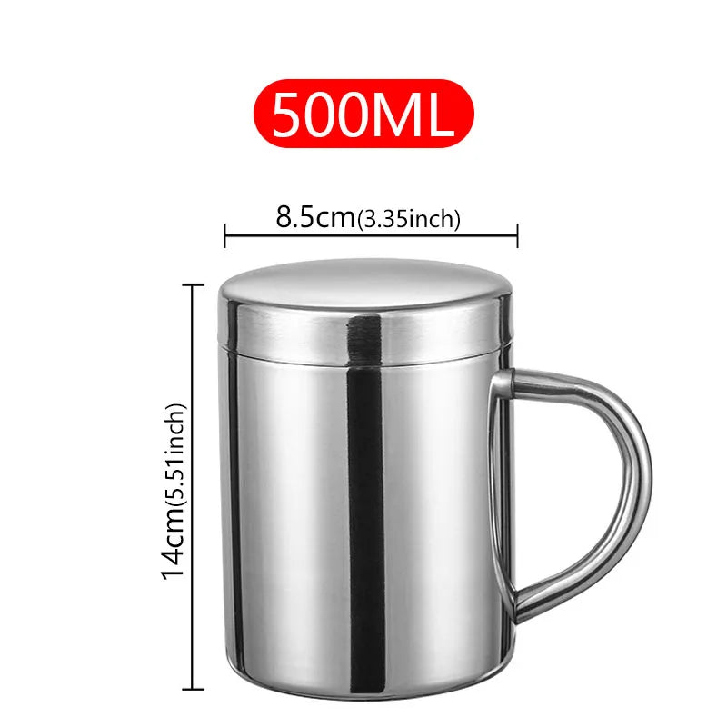 Tasse Isotherme Double Paroi en Acier Inoxydable – Mug Anti-Brûlure avec Couvercle et Poignée pour Café, Thé, Bureau et Voyage