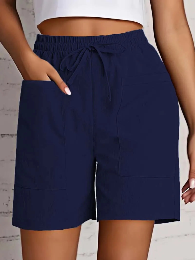 Short d'été taille haute avec poches — femme, coupe ample décontractée
