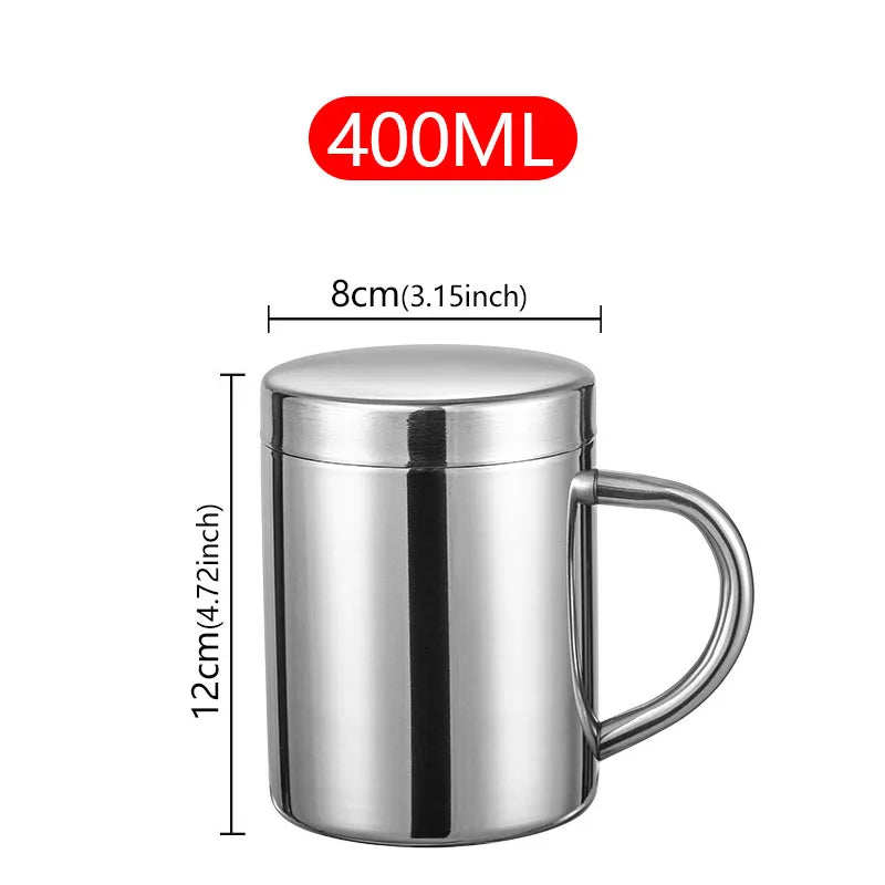 Tasse Isotherme Double Paroi en Acier Inoxydable – Mug Anti-Brûlure avec Couvercle et Poignée pour Café, Thé, Bureau et Voyage