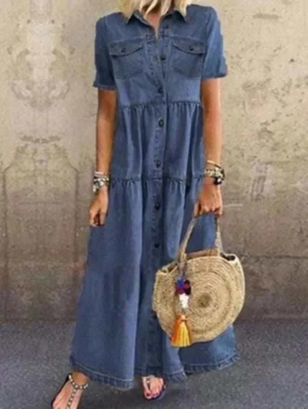 Robe Longue en Jean Multi-Boutons
