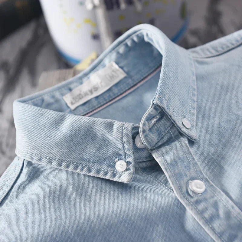 Chemise en Jean 100% Coton à Manches Longues pour Hommes