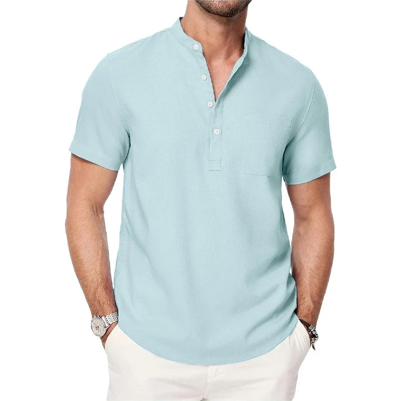 T-shirt Style Chemise à Col Mao avec Poche