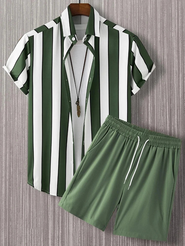 Ensemble Chemise & Short à Rayures - Homme