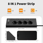 Multiprise d'Angles de Bureau avec Interrupteur de Contrôle - 4 Prises + 4 Ports