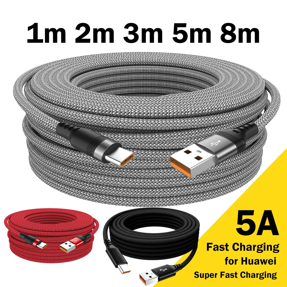 Câble USB-C 5A Charge Ultra Rapide – 1 à 8m