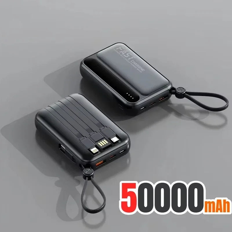 Powerbank Compact avec Câbles Intégrés - 4 en 1 50000mAh