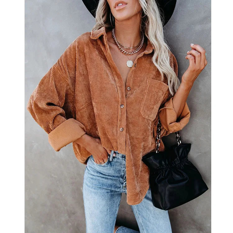 Chemise oversize en velour cotelé - Femme