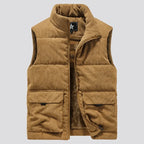 Corduroy sleeveless jacket with double pockets - Fleece lining