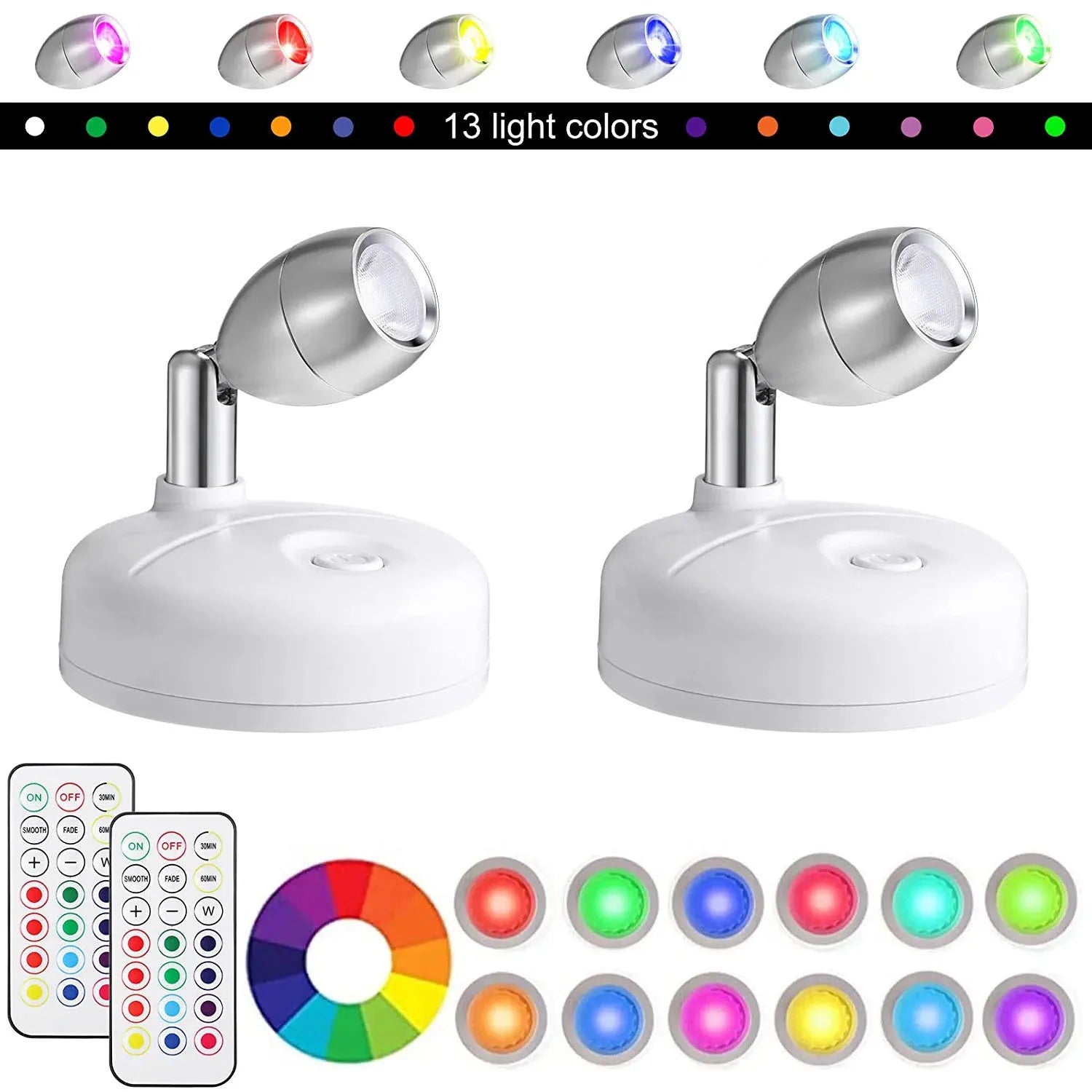 2-Pack Wireless LED Spotlights with Remote Control