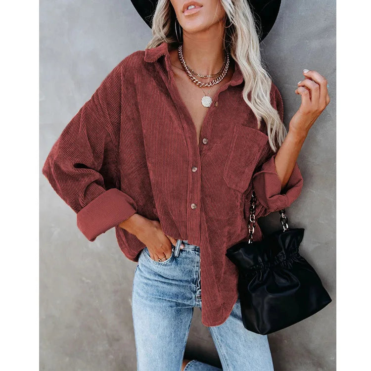 Chemise oversize en velour cotelé - Femme