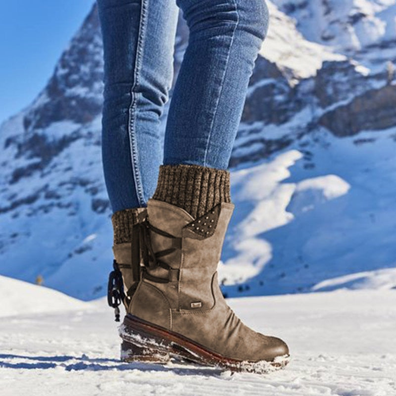 Bottes mi-mollet d'hiver en cuir - Femme