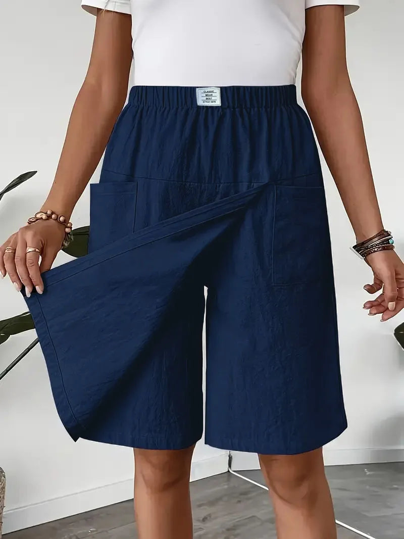 2-in-1 Lightweight Skirt Shorts with Elastic Waist and Pockets