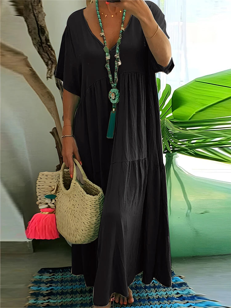 Robe Longue Cosy Max Ample & Col V - Spéciale Grandes Tailles