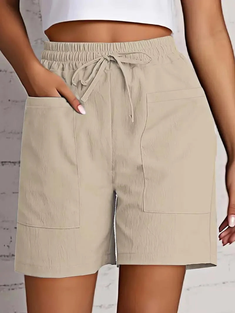 Short d'été taille haute avec poches — femme, coupe ample décontractée
