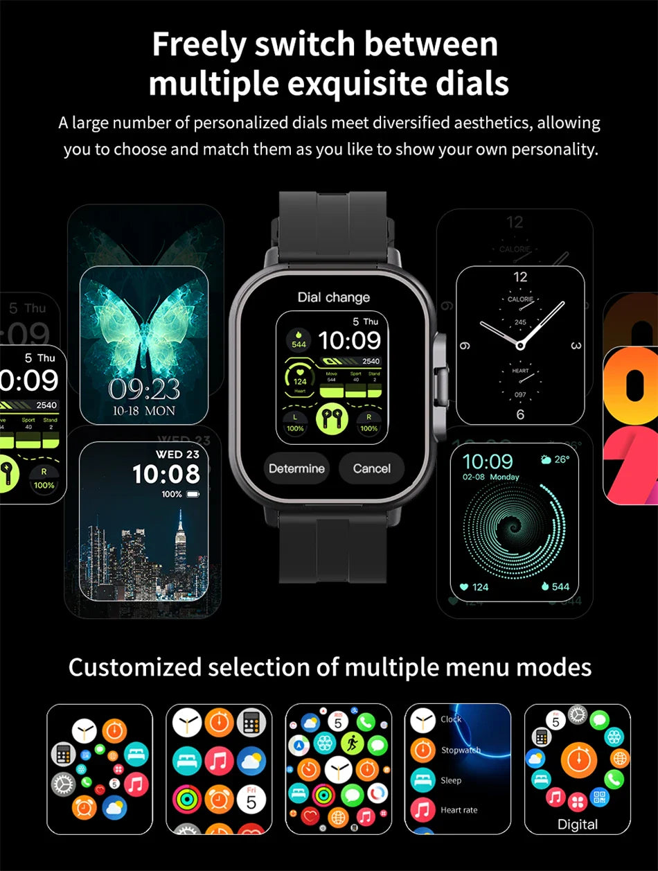 Montre intelligente connectée 2 en 1 avec écouteurs
