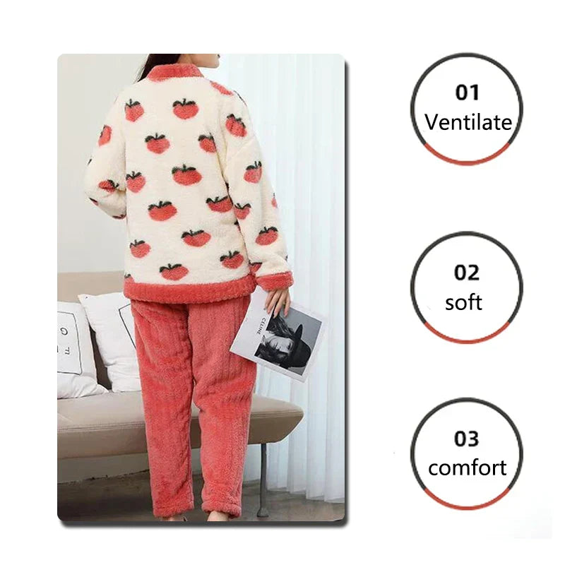 StrawBerry Pyj - Pyjama en Flanelle CHAUD à Motifs Fraises