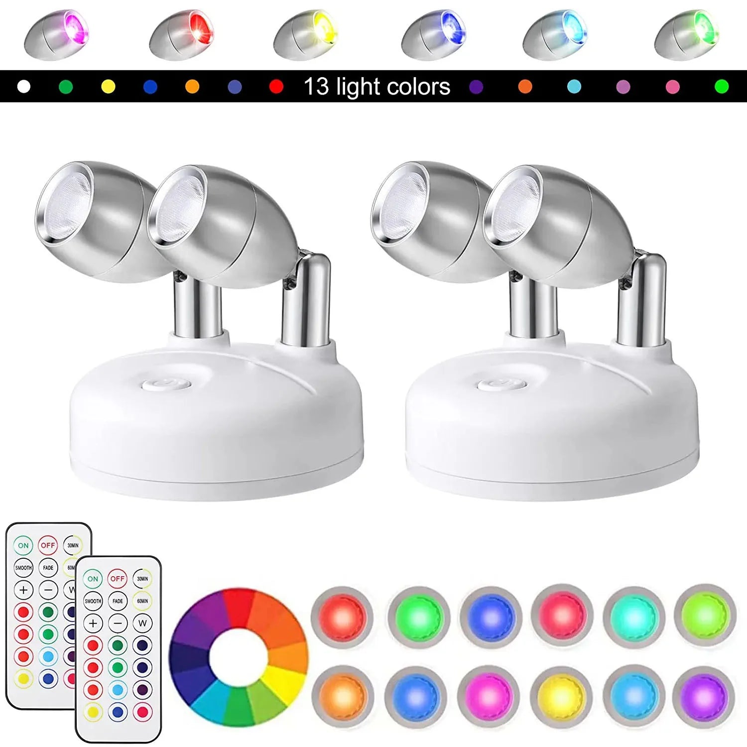2-Pack Wireless LED Spotlights with Remote Control