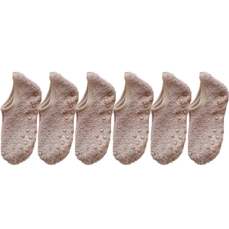 3 Pairs Warm Anti-Slip Fleece Slipper Socks